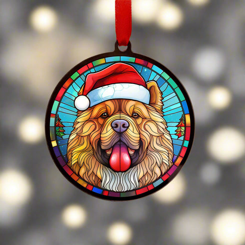 Chow Chow in Santa Hat Suncatcher Decoration